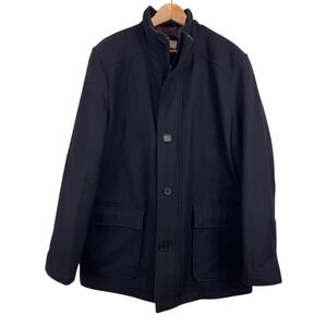 Pelle Studio‎ Men's Wool Dress Pea Coat Size L Black Warm Lined Classy Overcoat